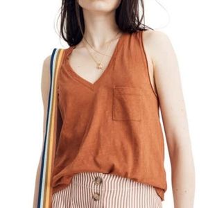 Madewell Whisper Cotton V-Neck Tank, Burnt Clay, S